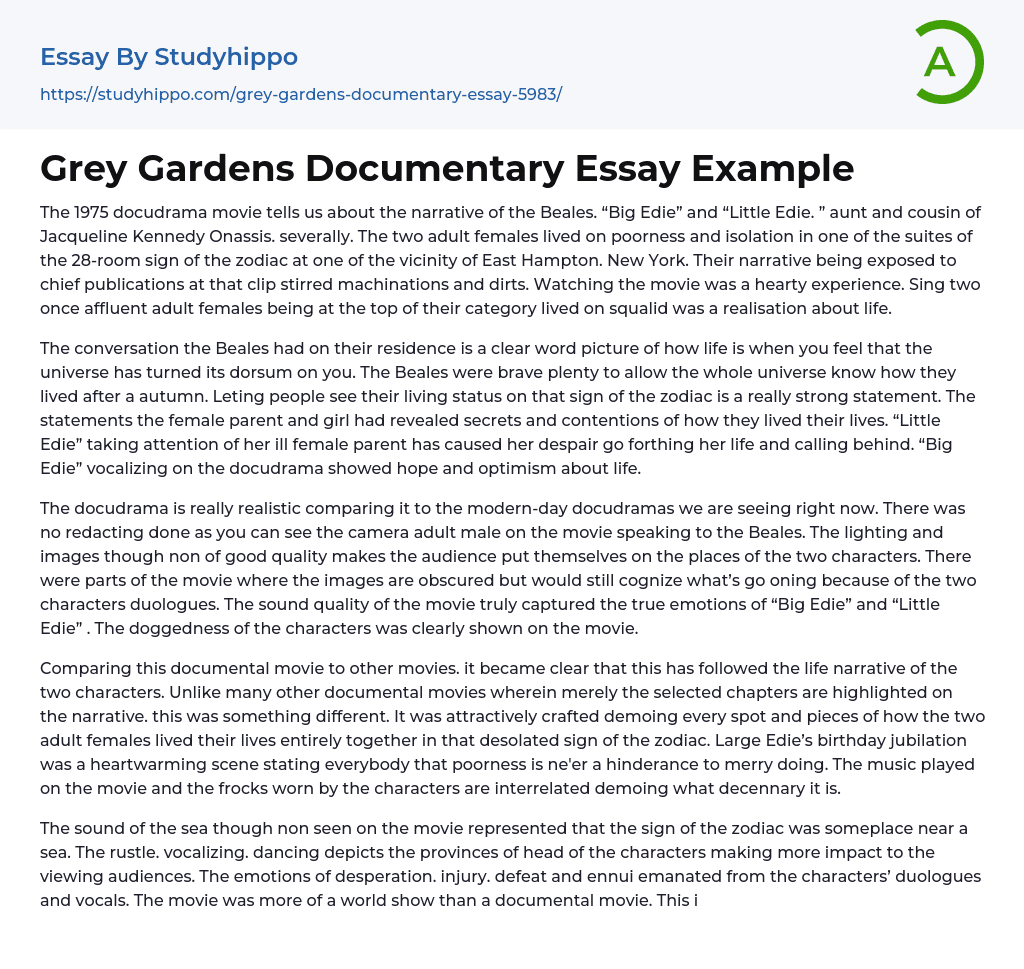 Grey Gardens Documentary Essay Example