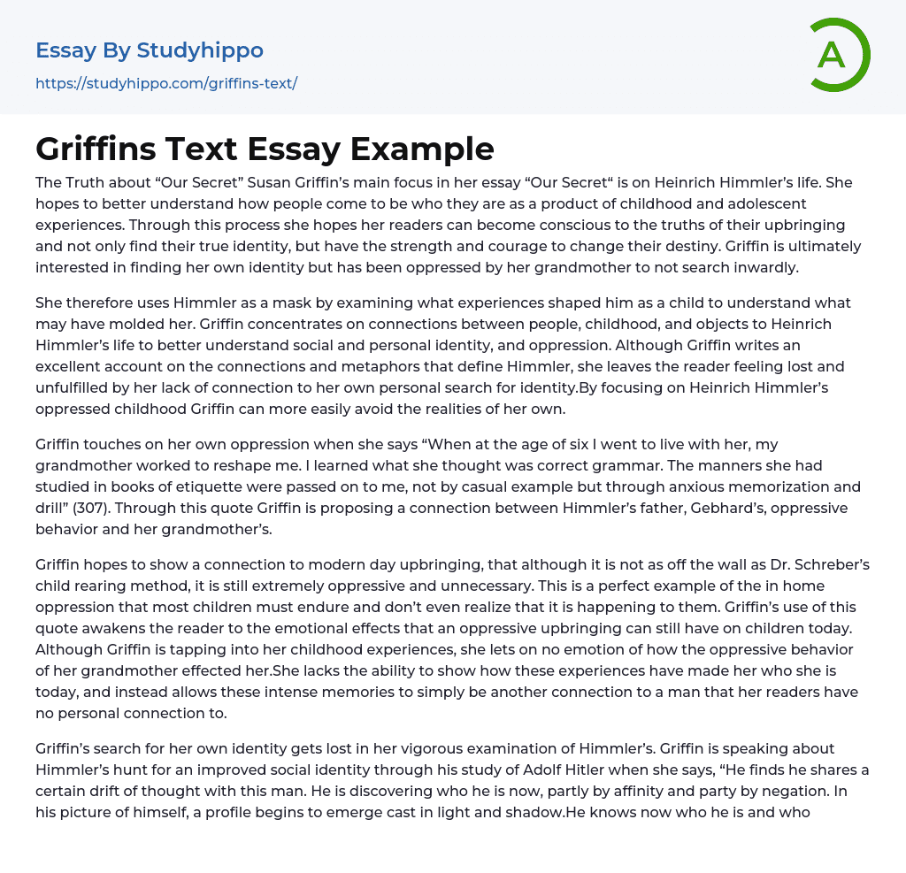 Griffins Text Essay Example