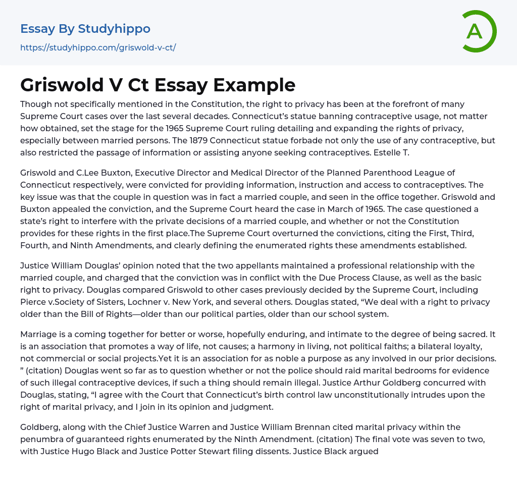 Griswold V Ct Essay Example