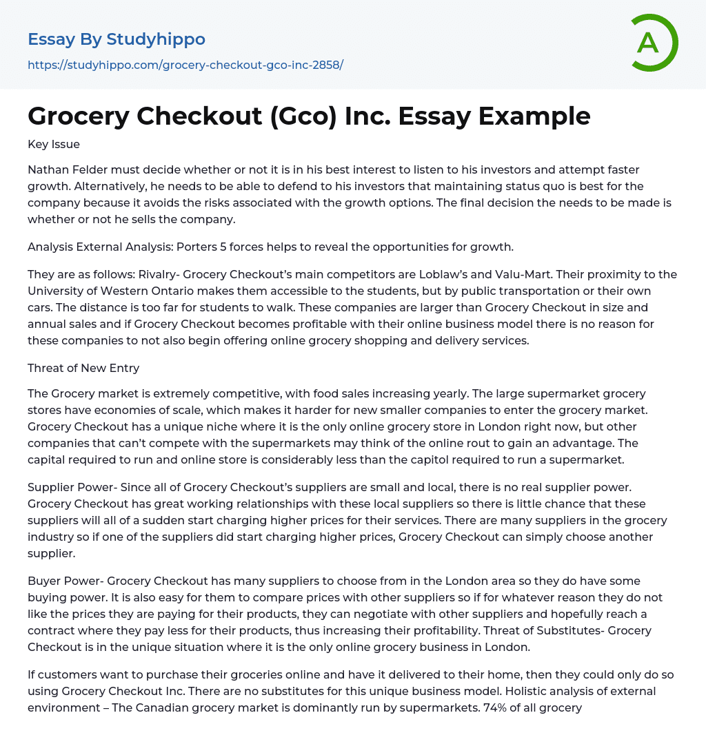 Grocery Checkout (Gco) Inc. Essay Example
