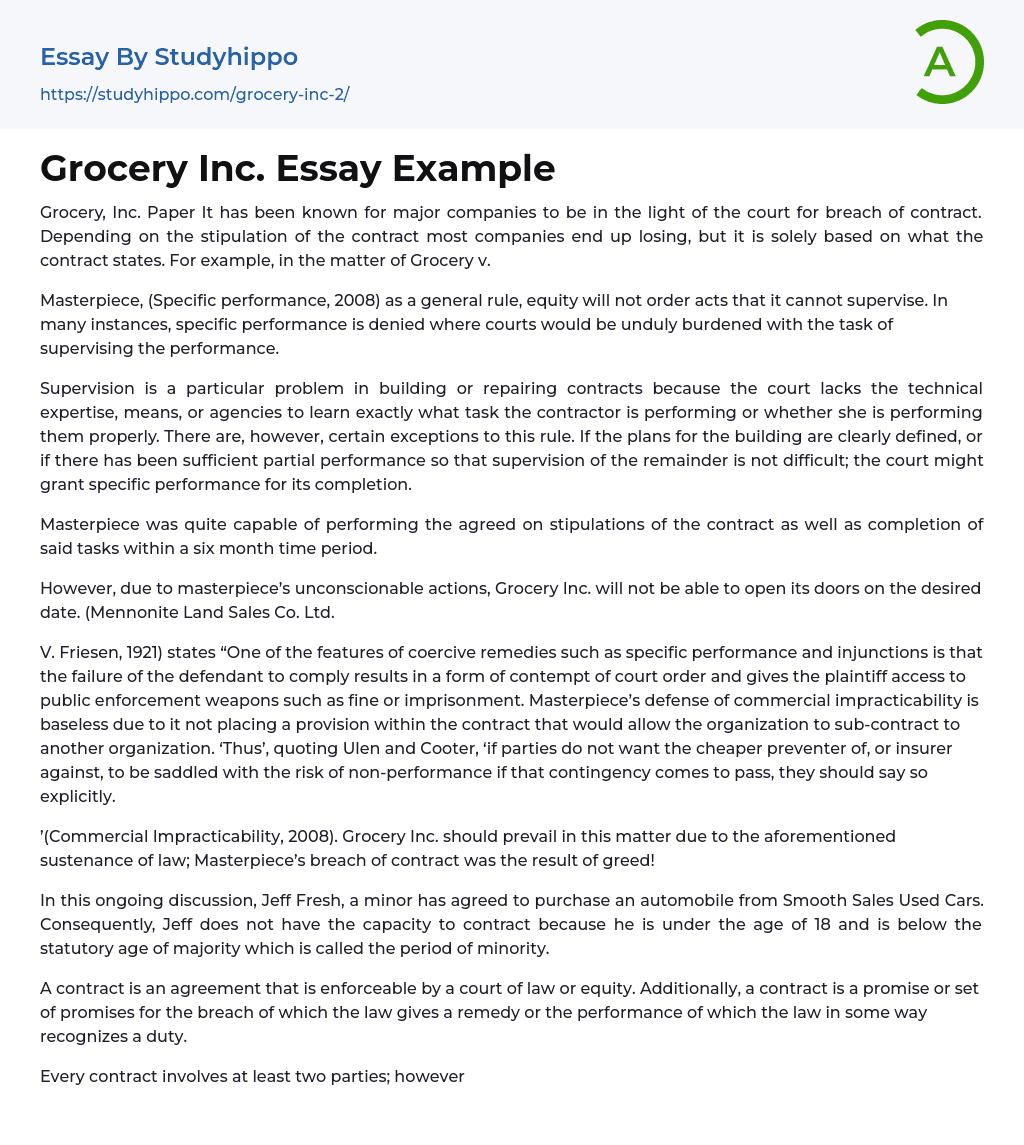 Grocery Inc. Essay Example