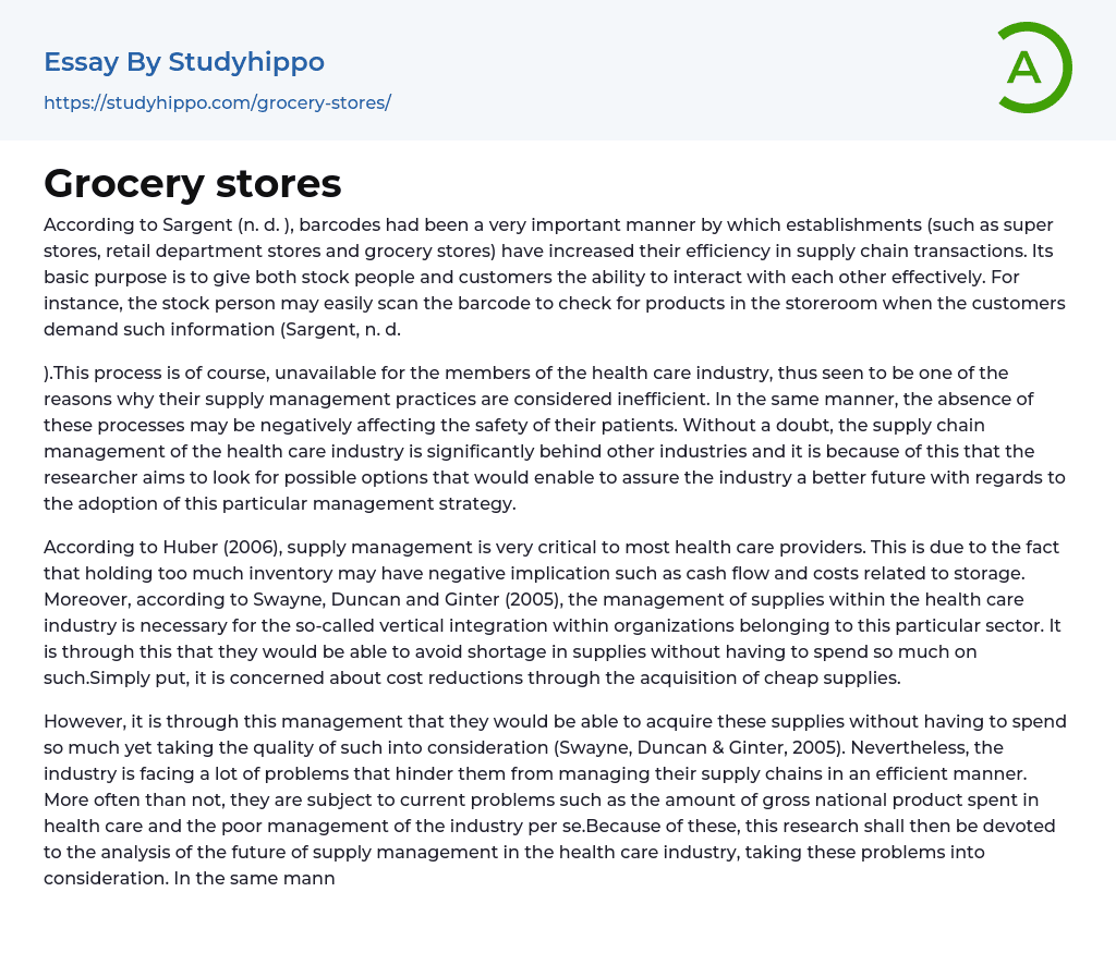 Grocery stores Essay Example