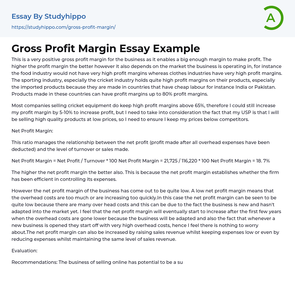 Gross Profit Margin Essay Example