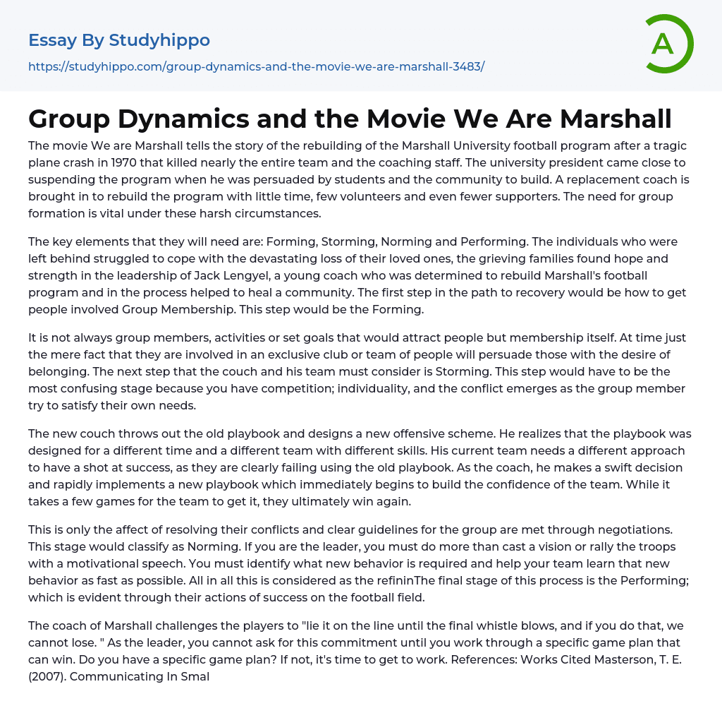 Group Dynamics and the Movie We Are Marshall Essay Example
