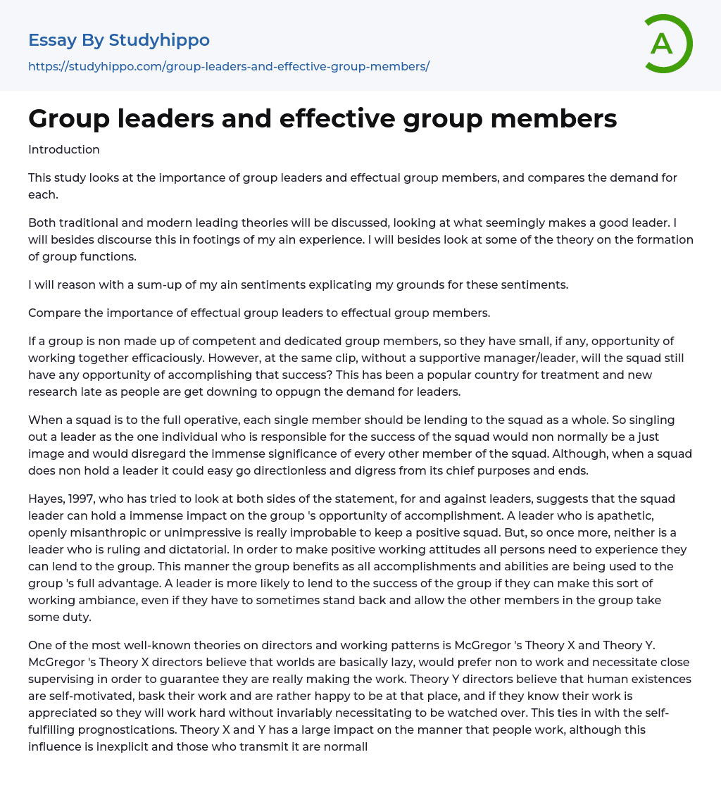 Group leaders and effective group members Essay Example