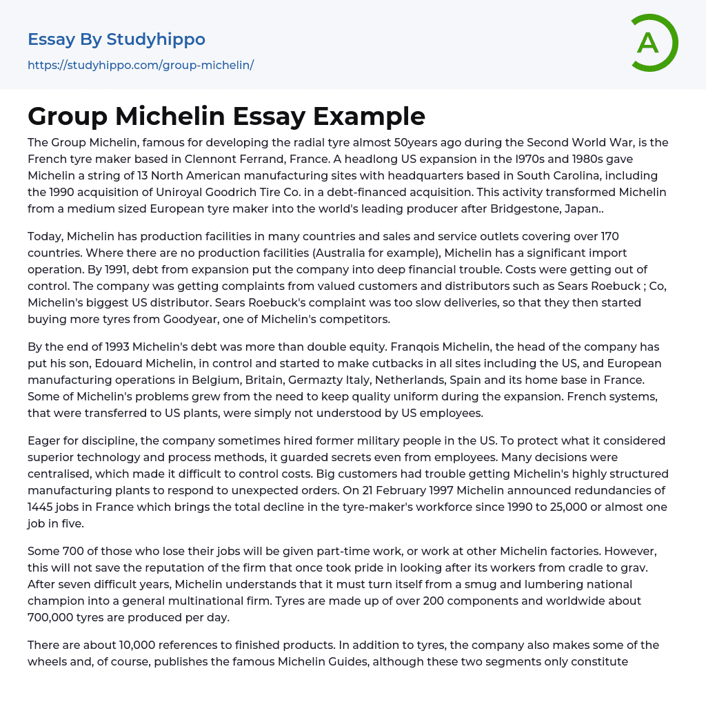 Group Michelin Essay Example