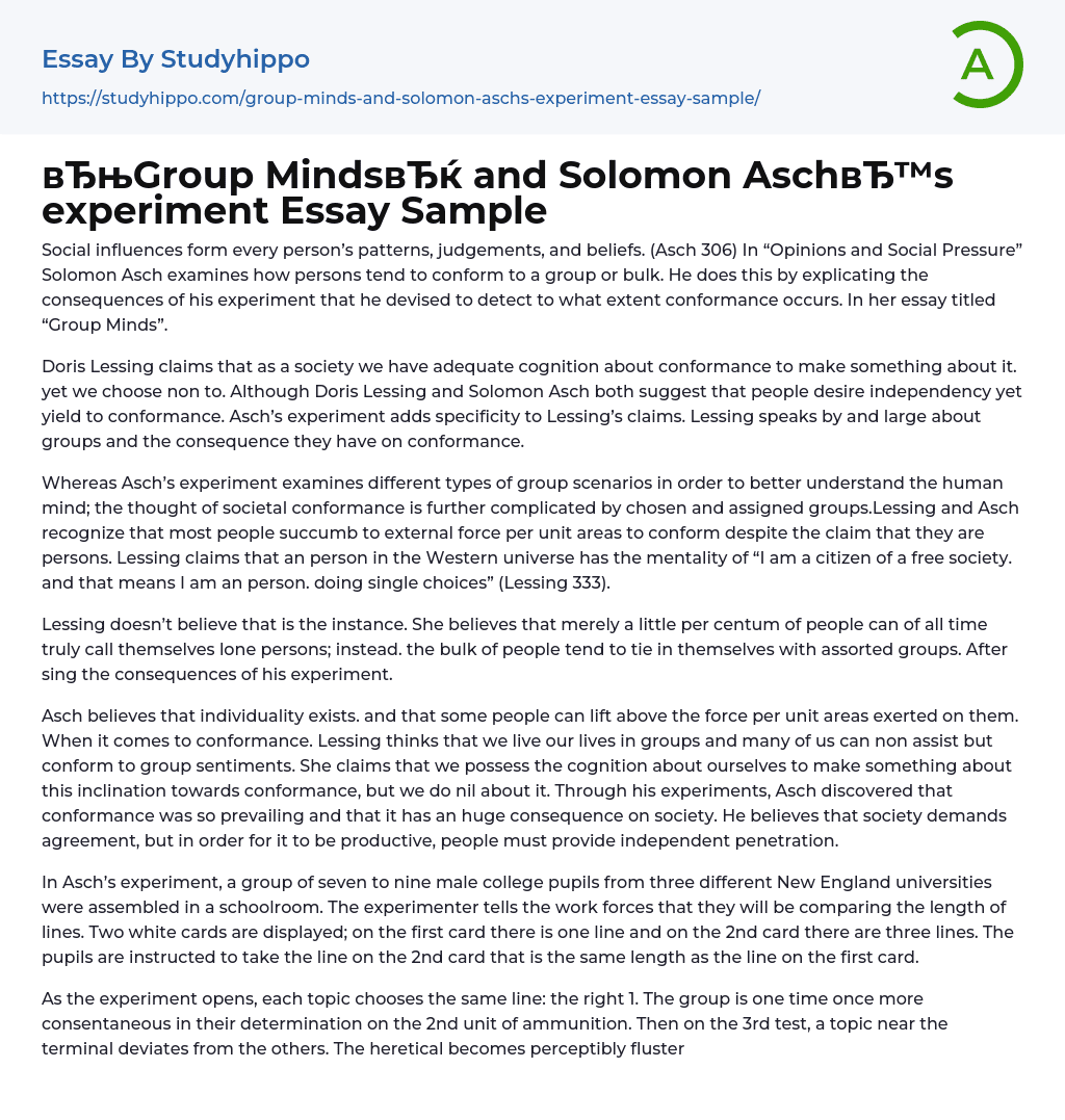 “Group Minds” and Solomon Asch’s experiment Essay Sample