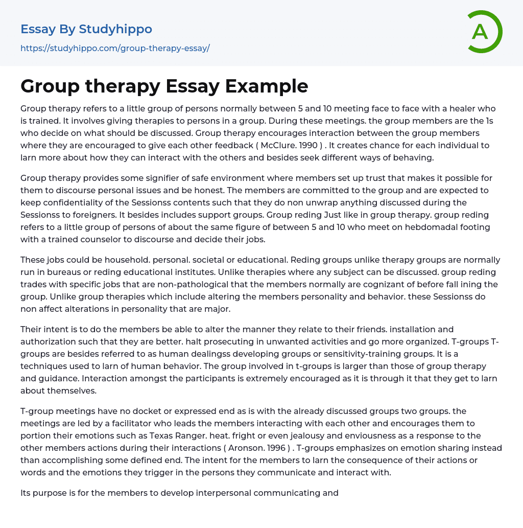 Group therapy Essay Example