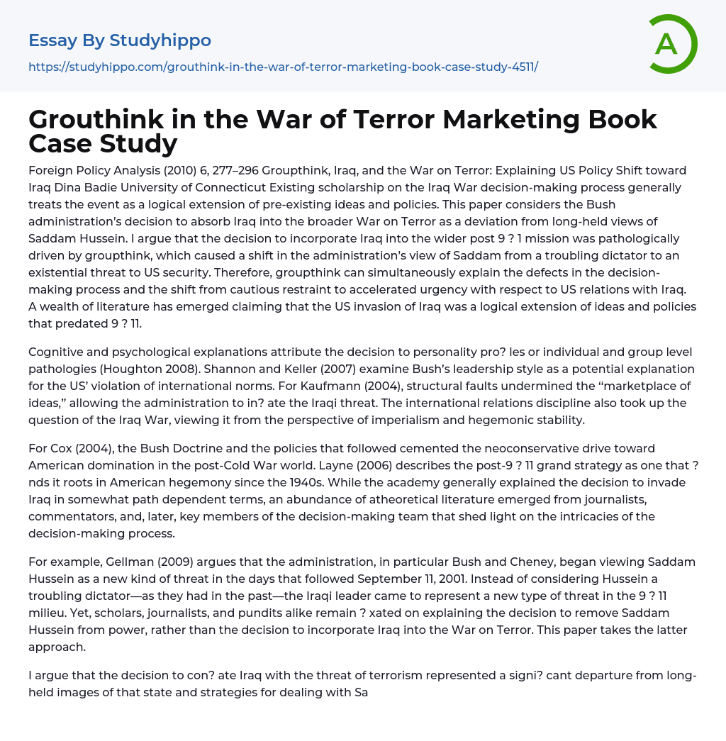 Grouthink in the War of Terror Marketing Book Case Study Essay Example