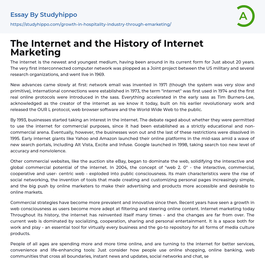 The Internet and the History of Internet Marketing Essay Example