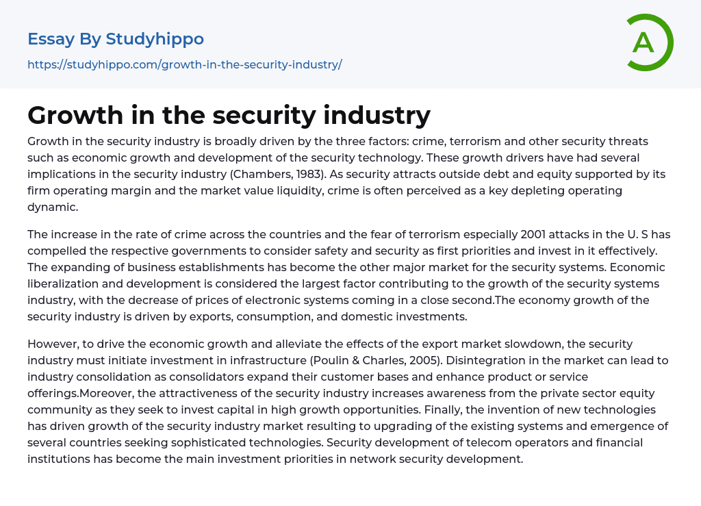 Growth in the security industry Essay Example