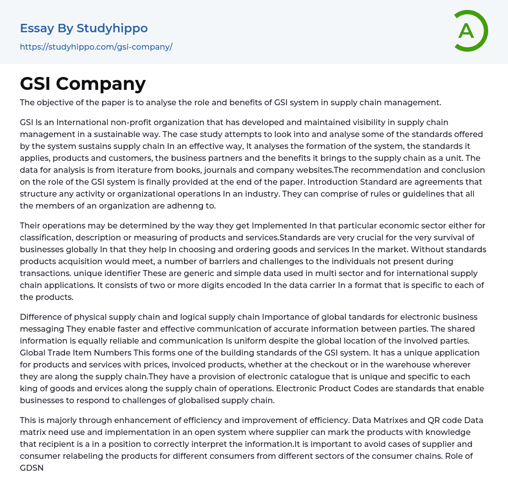 GSI Company Essay Example