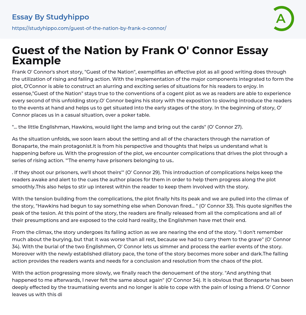 Guest of the Nation by Frank O’ Connor Essay Example