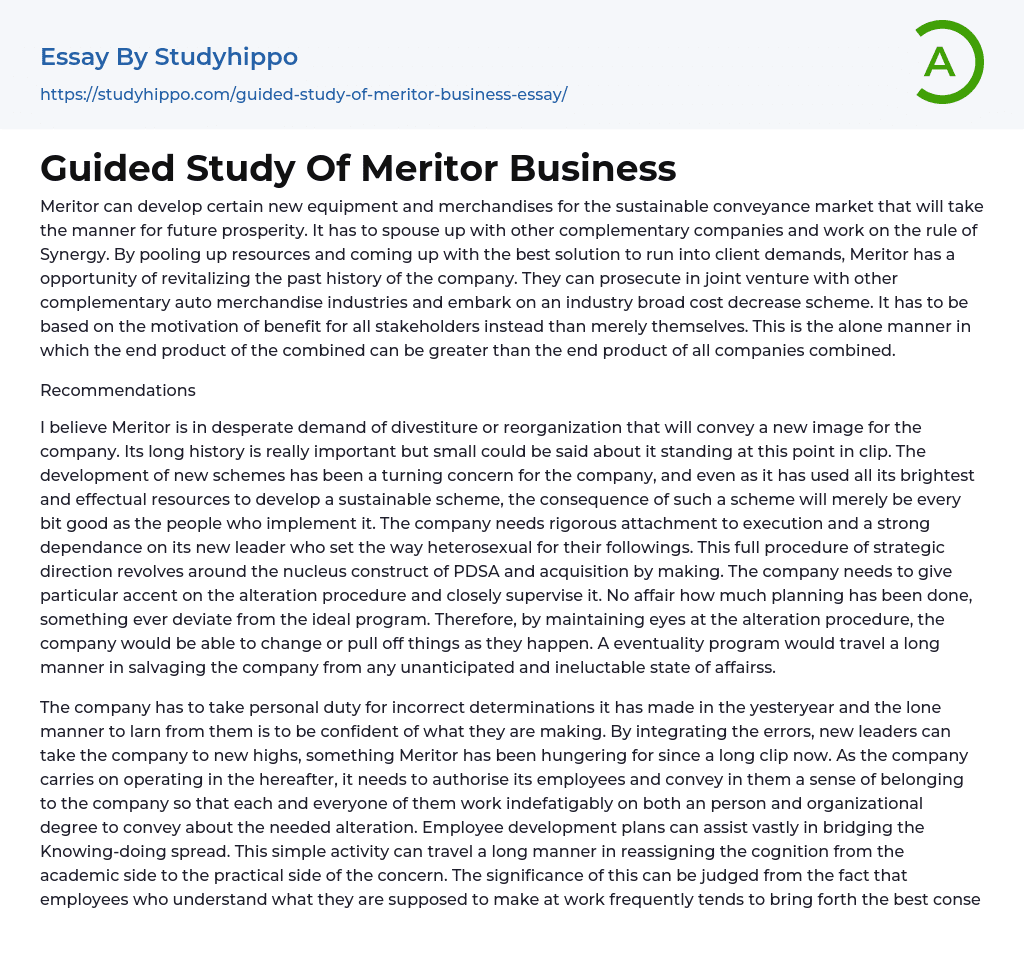 Guided Study Of Meritor Business Essay Example