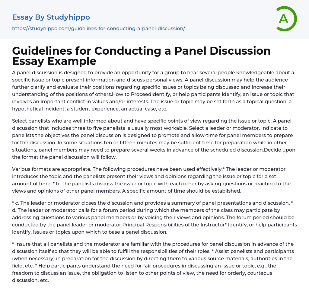 Guidelines for Conducting a Panel Discussion Essay Example
