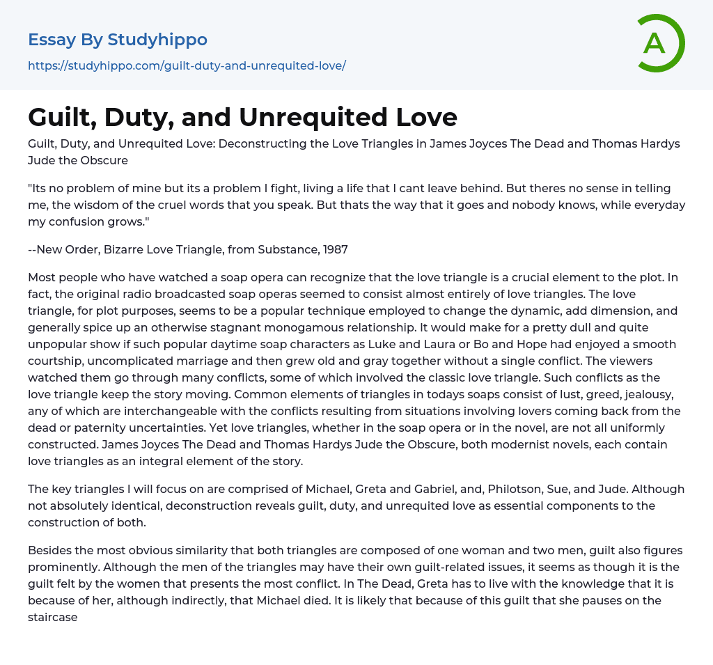 Guilt, Duty, and Unrequited Love Essay Example