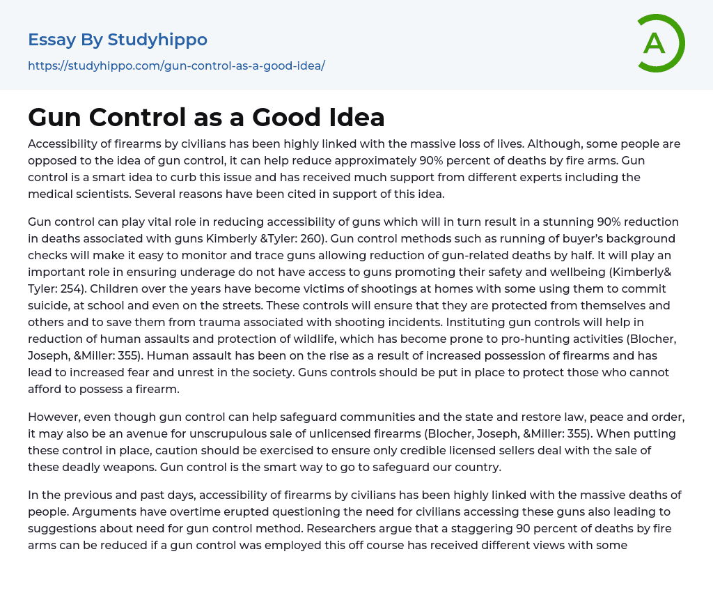 Gun Control as a Good Idea Essay Example