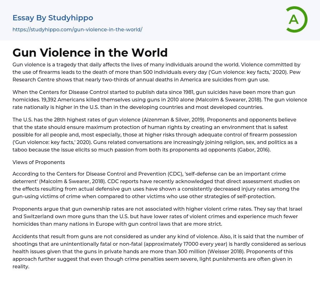 Gun Violence in the World Essay Example