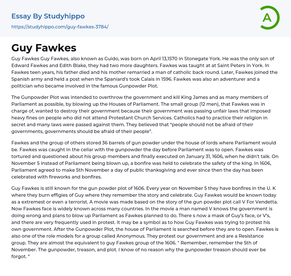 Guy Fawkes Essay Example