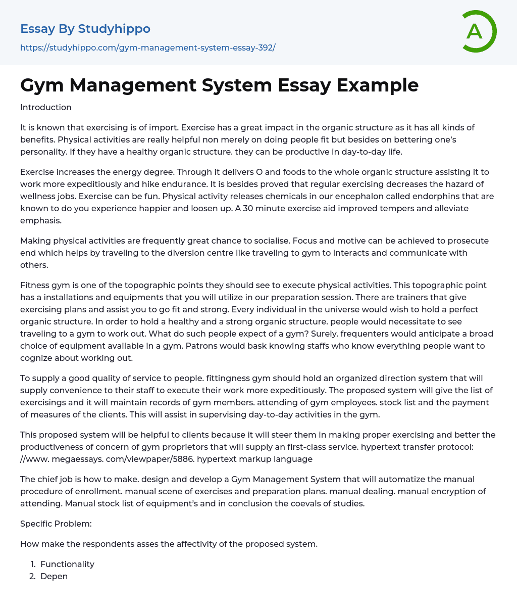 Gym Management System Essay Example