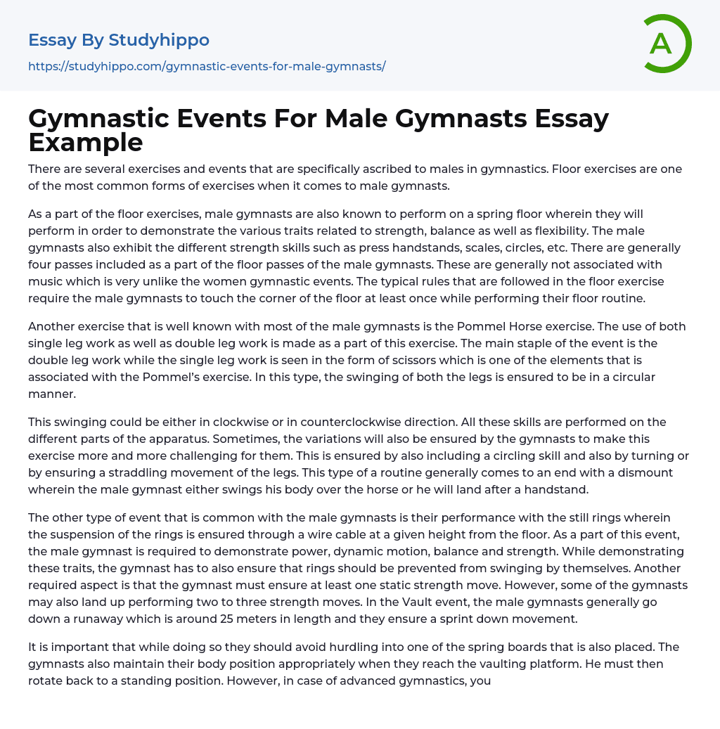Gymnastic Events For Male Gymnasts Essay Example