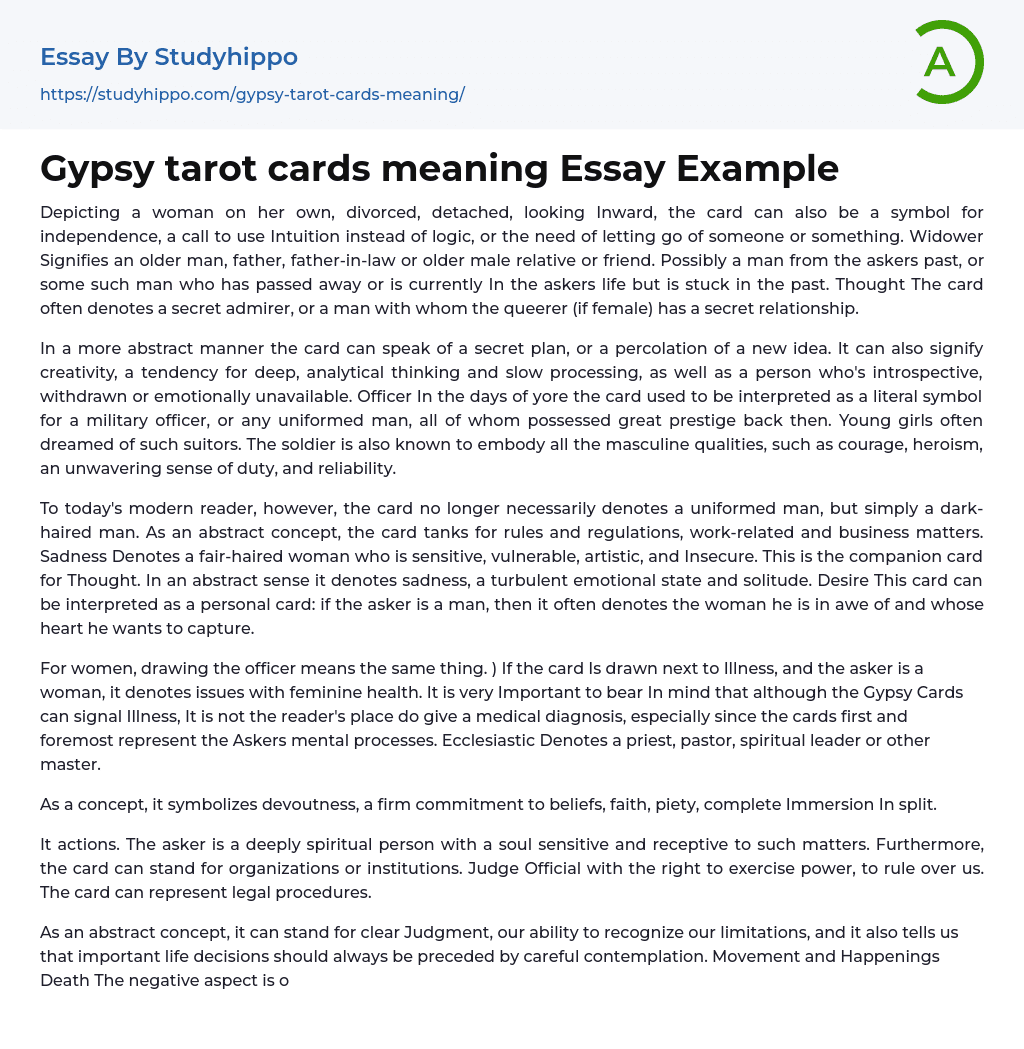 Gypsy tarot cards meaning Essay Example