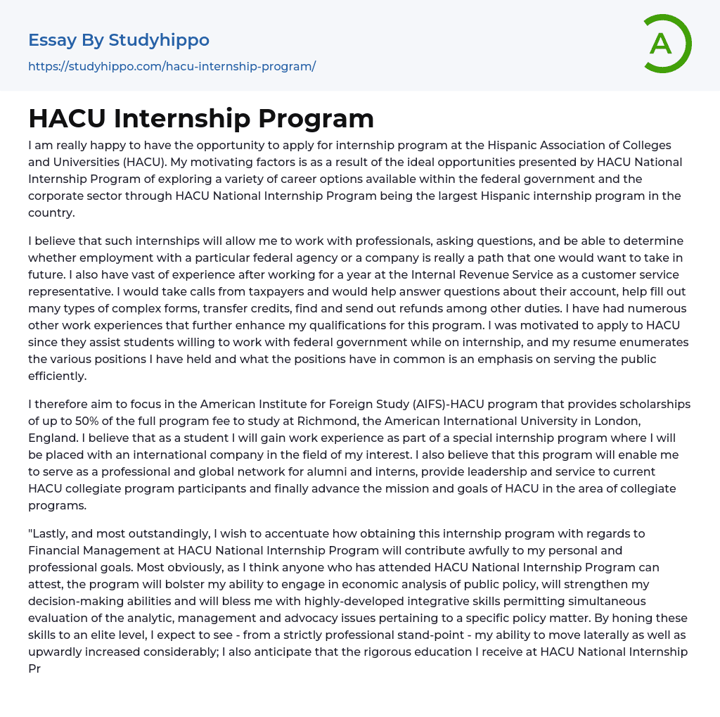 HACU Internship Program Essay Example