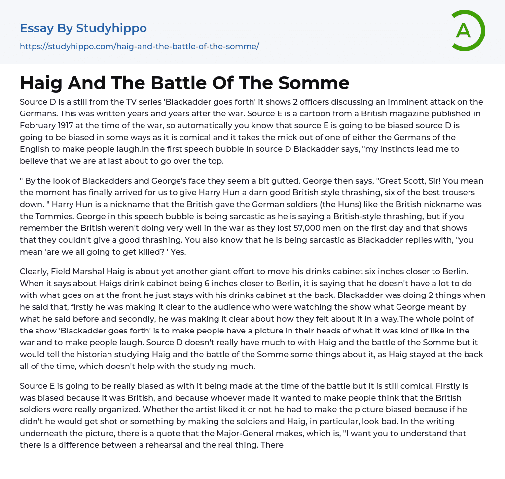 Haig And The Battle Of The Somme Essay Example