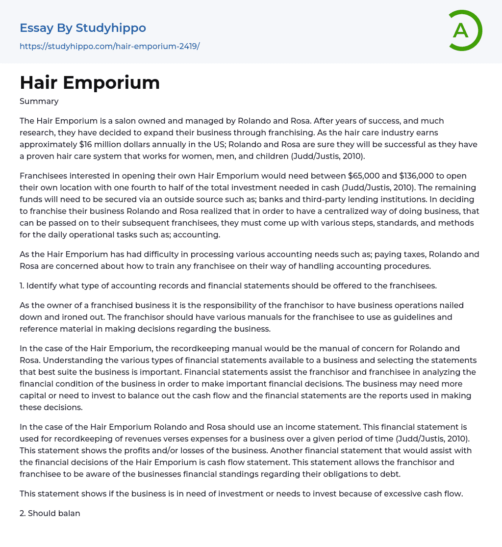 Hair Emporium Essay Example