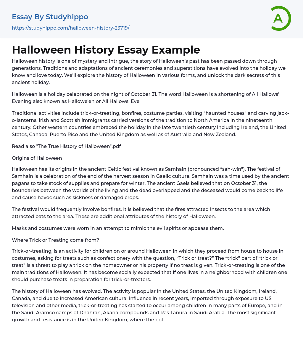 Halloween History Essay Example