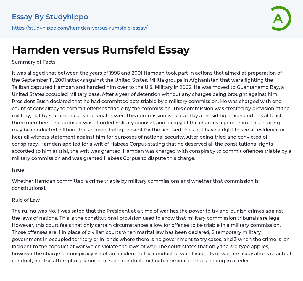 Hamden versus Rumsfeld Essay