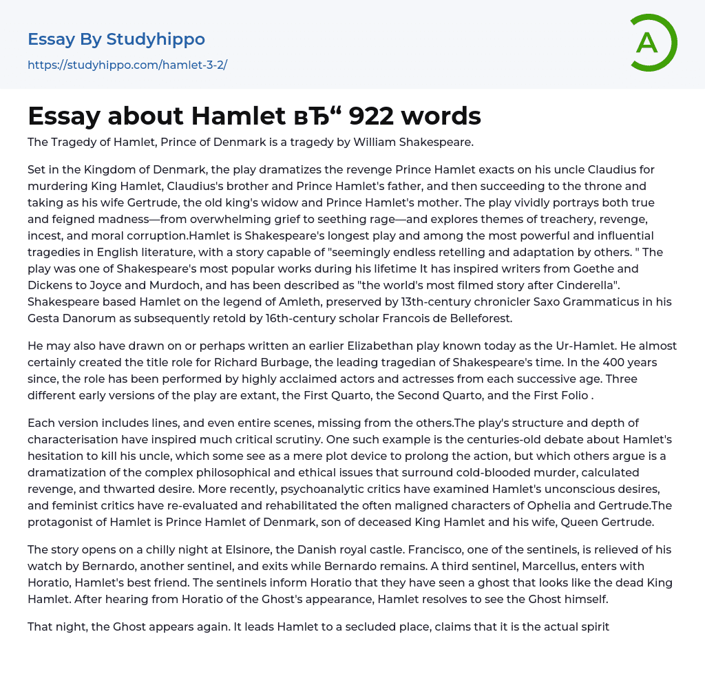 Essay about Hamlet 922 words
