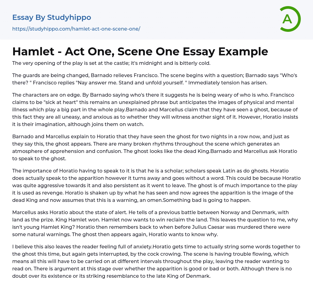 Hamlet – Act One, Scene One Essay Example
