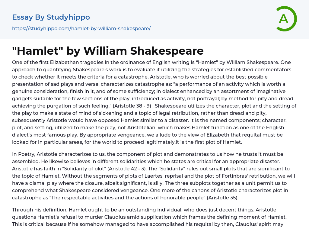 “Hamlet” by William Shakespeare Essay Example