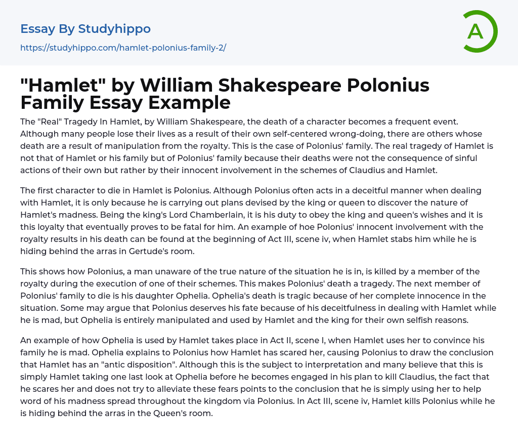 “Hamlet” by William Shakespeare Polonius Family Essay Example