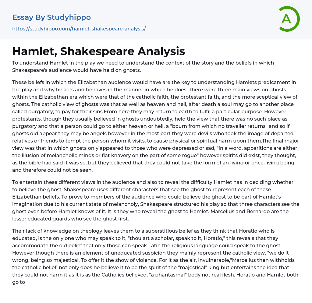 Hamlet, Shakespeare Analysis Essay Example