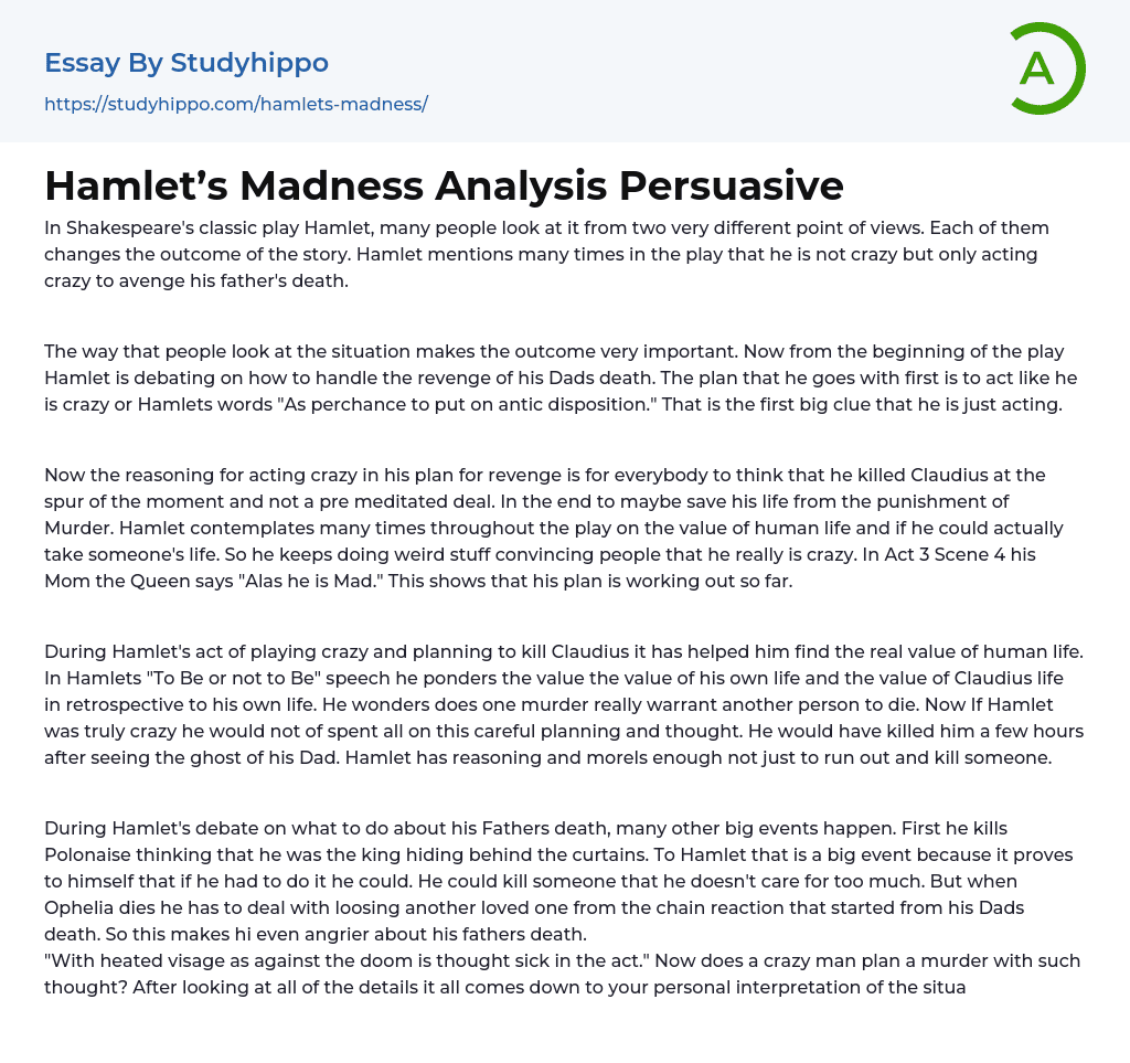 Hamlet’s Madness Analysis Persuasive