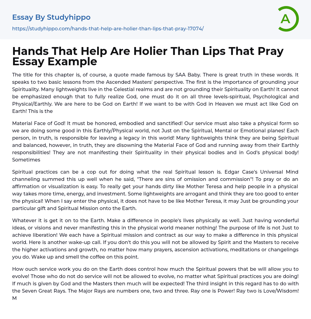 Hands That Help Are Holier Than Lips That Pray Essay Example