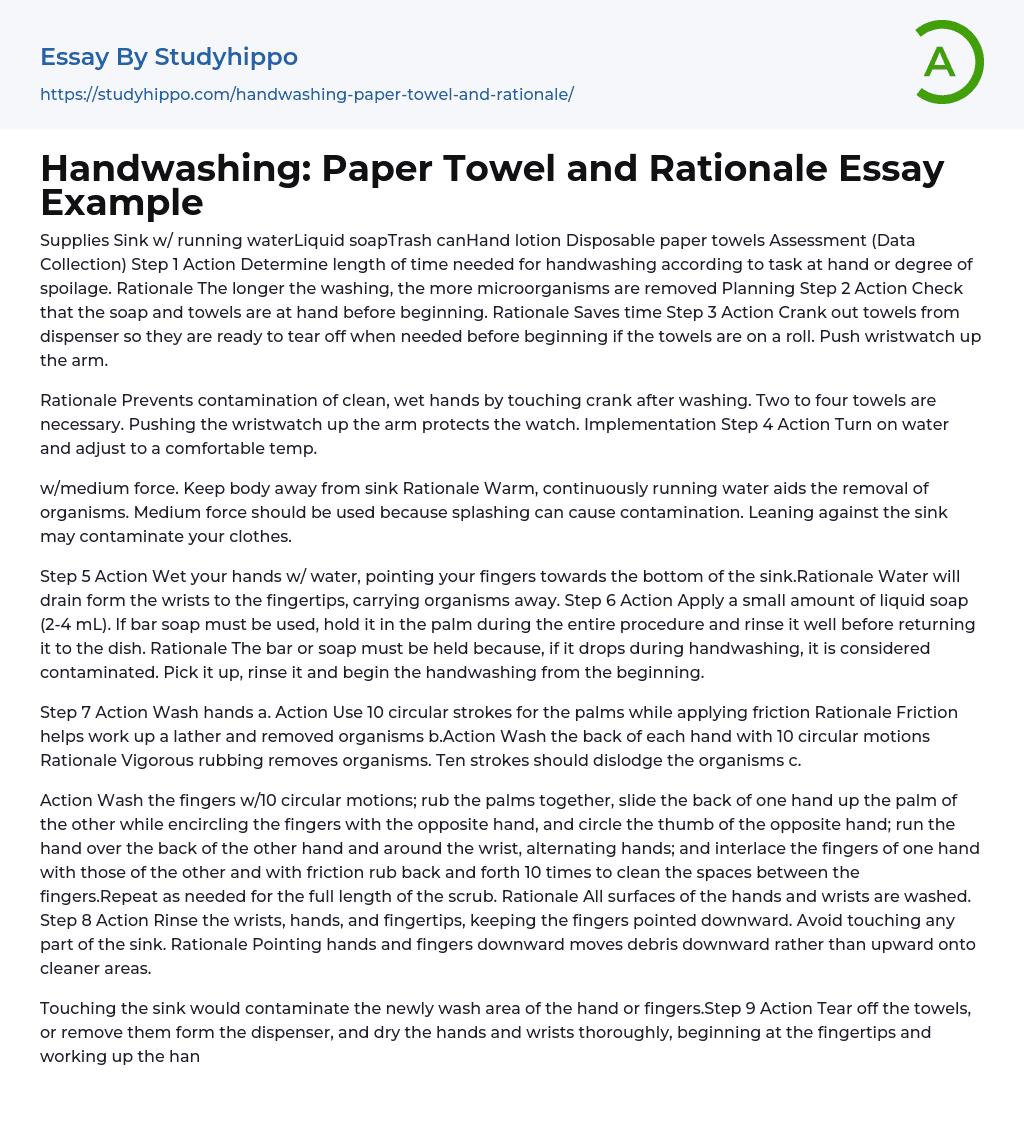 Handwashing: Paper Towel and Rationale Essay Example