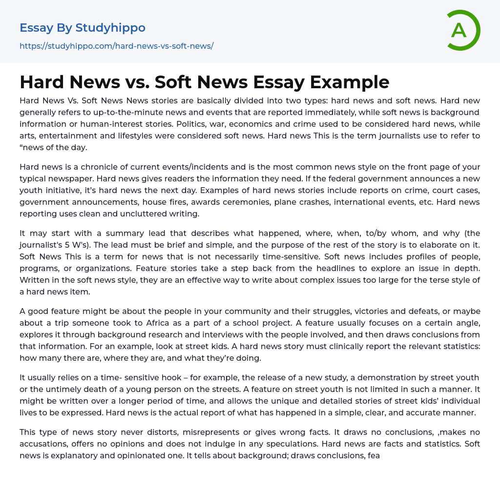 Hard News Vs Soft News Essay Example StudyHippo