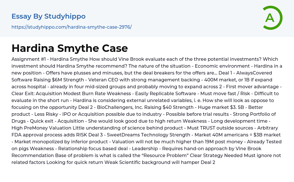 Hardina Smythe Case Essay Example