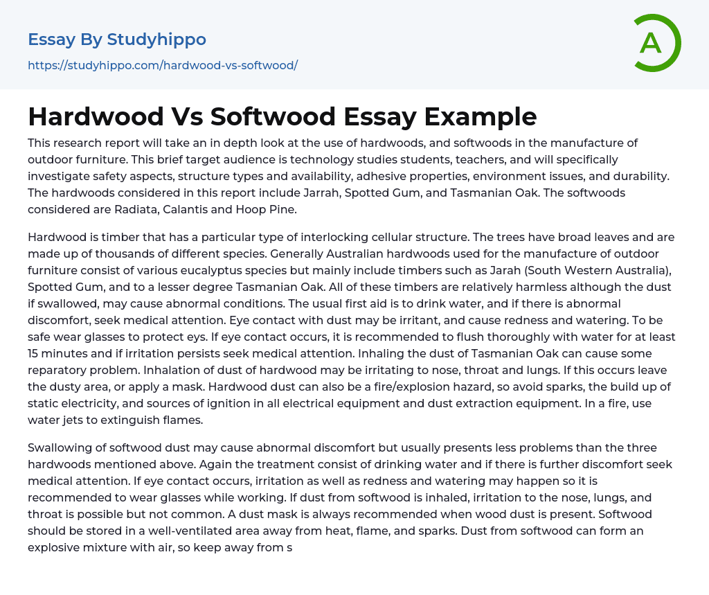 Hardwood Vs Softwood Essay Example