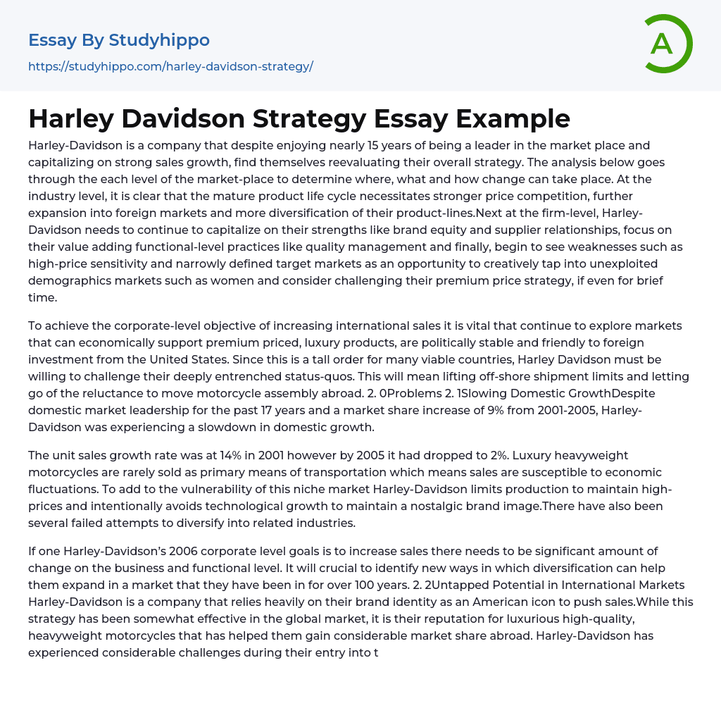 Harley Davidson Strategy Essay Example