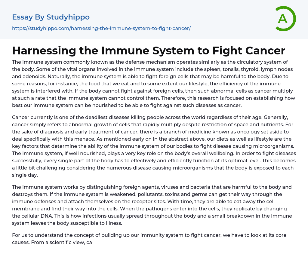 Harnessing the Immune System to Fight Cancer Essay Example