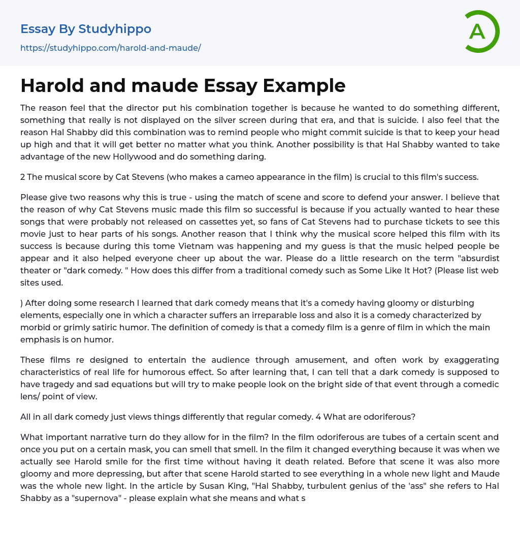 Harold and maude Essay Example