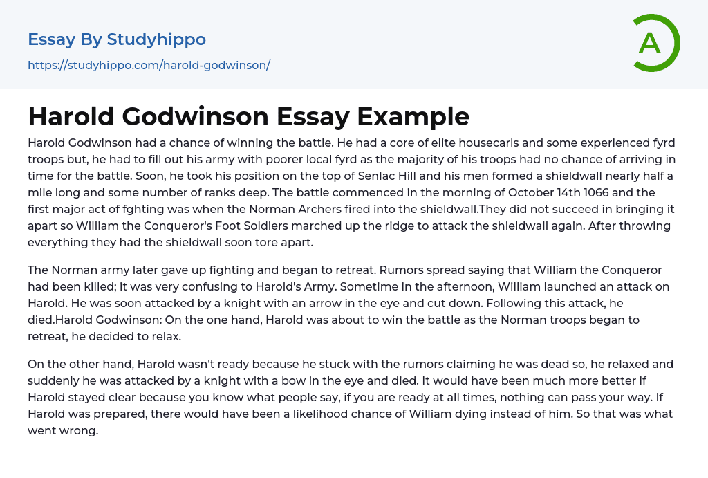 Harold Godwinson Essay Example