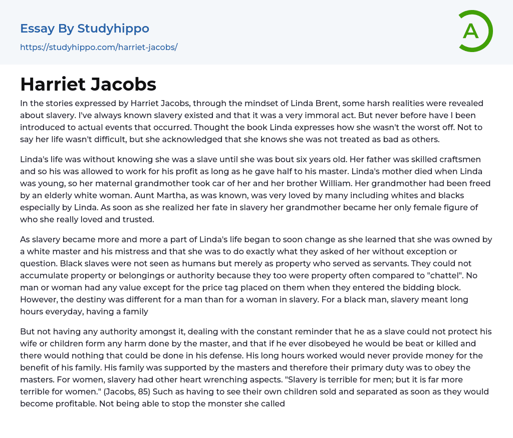 Harriet Jacobs Essay Example