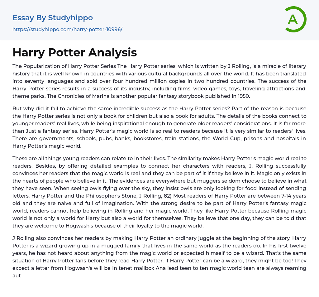 Harry Potter Analysis Essay Example
