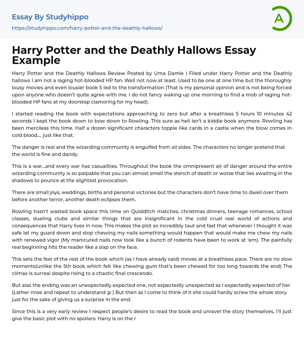 Harry Potter and the Deathly Hallows Essay Example