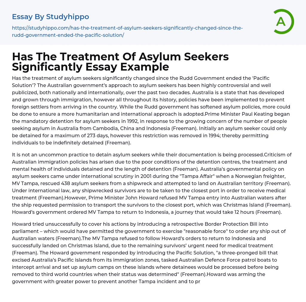 Has The Treatment Of Asylum Seekers Significantly Essay Example